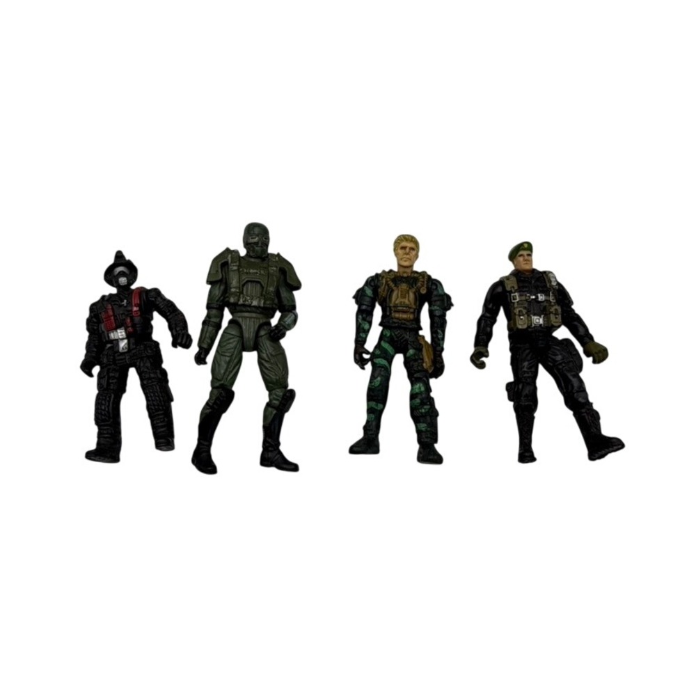 Vintage Action Figure Lot of 4 - Black Armor Tactical Figures - Retro Toy Bundle